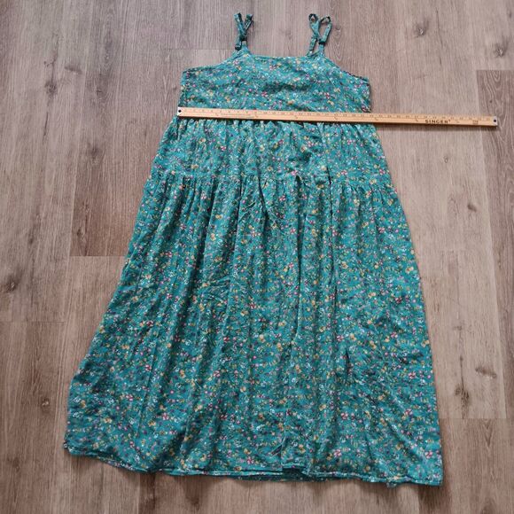 Maxi Floral Dress Women 3XL Strappy Teal Flowy Cotton Lightweight Boho Peasant - Picture 6 of 10